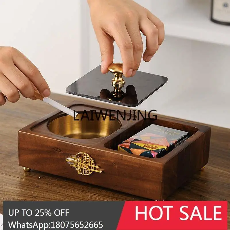 Chinese walnut ashtray personalized with cover anti-fly ash creative ornament