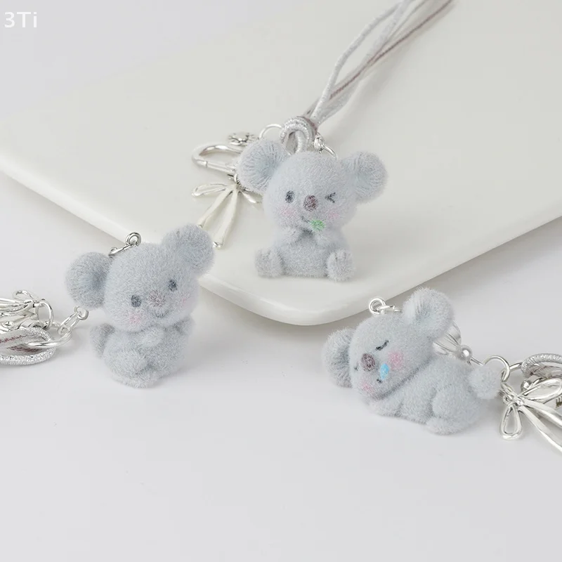 1 조각 부드러운 귀여운 몰려 들고 코알라 술 키 체인 매력 Y2k 학생 선물 여성 가방 펜던트 맞춤형 실버 체인 열쇠 고리