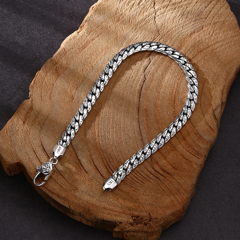 Imagem -02 - Sterling Silver Bracelet para Homens e Mulheres Flat Snake-chain Hammer Texture Pattern Fashion Jewelry Novo Bocai-s925