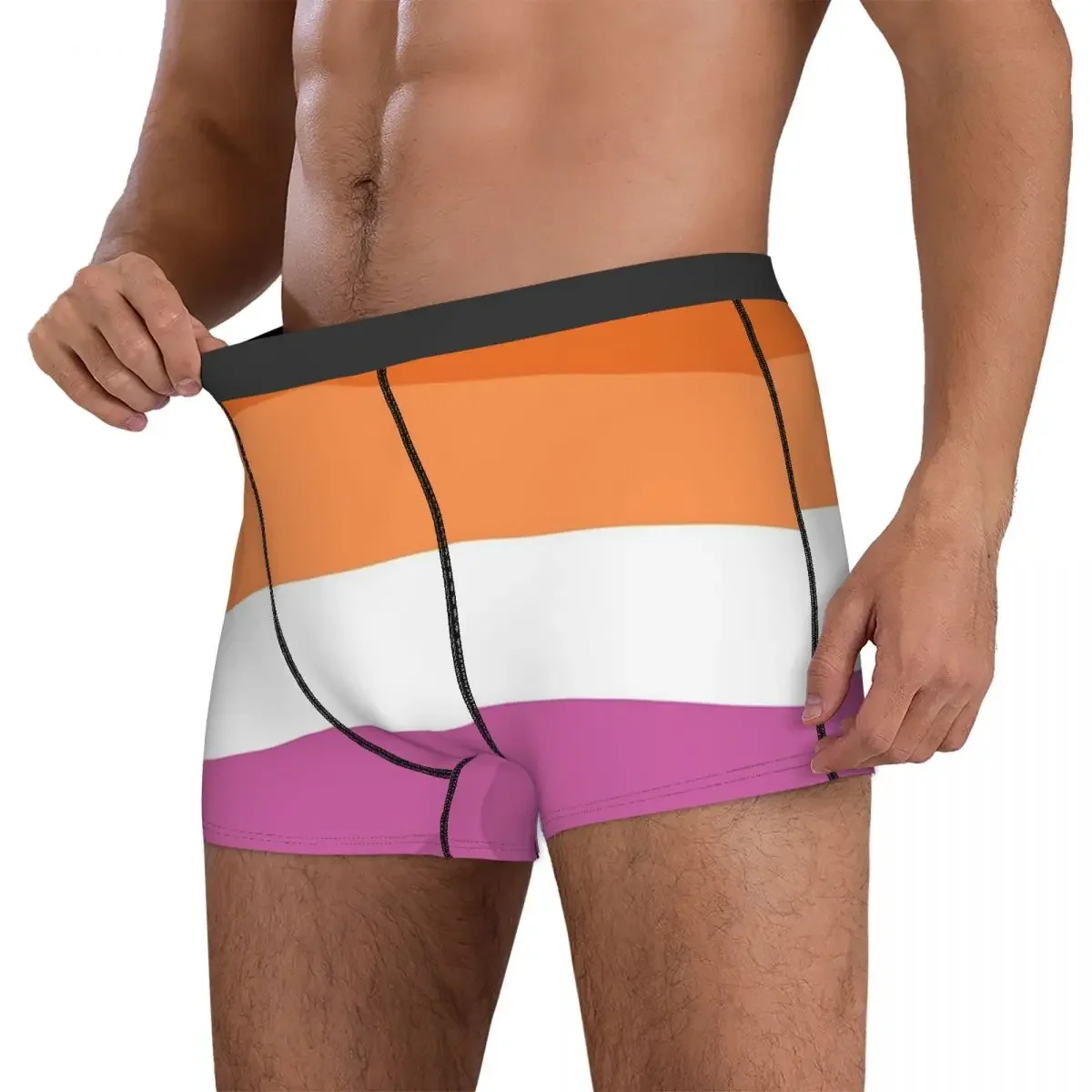 Boxer Underpants Shorts Orange - Magenta Lines Lesbian Pride Flag Butch Femme Pride Flag Panties Men Breathable Underwear