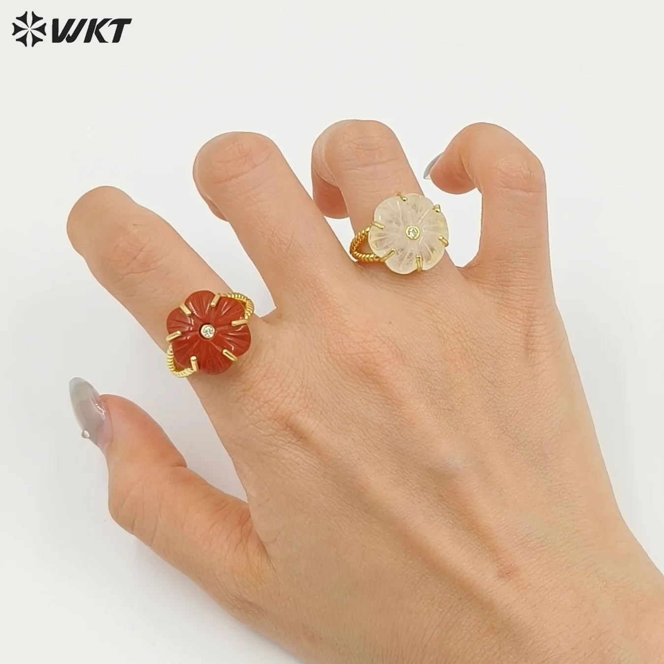 

​WT-R584 Amazing Natural Gemstone Colorful Flower Shape Ring With 18K Real Gold Plated For Women Jewelry ACC