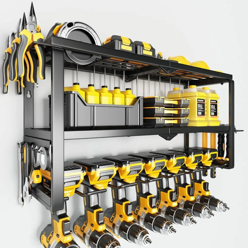 

Power Tool Organizer Wall Mount - 300Lbs Load 3 Layers Storage Rack with 7 Drill Holders