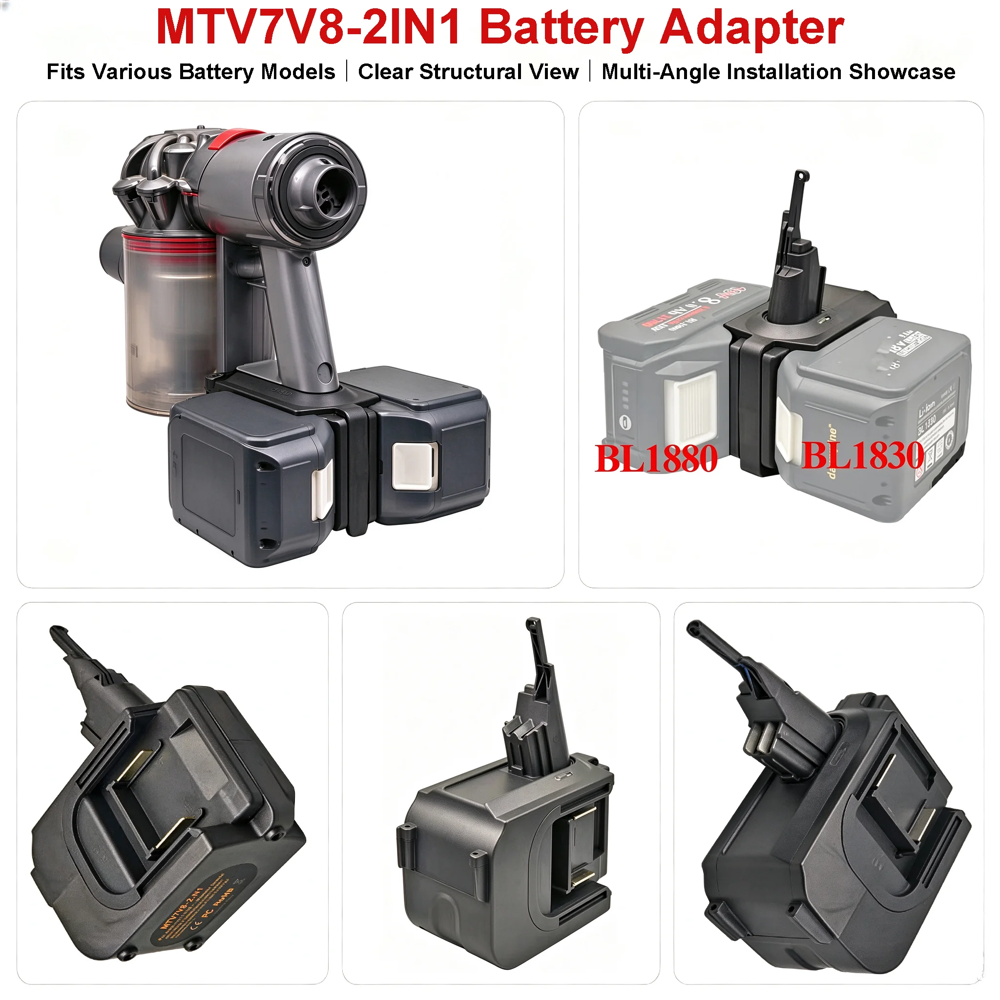For Dyson V7 V8 Vacuum Cleaners 2-in-1 Dual Battery Adapter For DeWalt For Milwaukee.For Makita For M18 18V Lithium Batteries - view 3