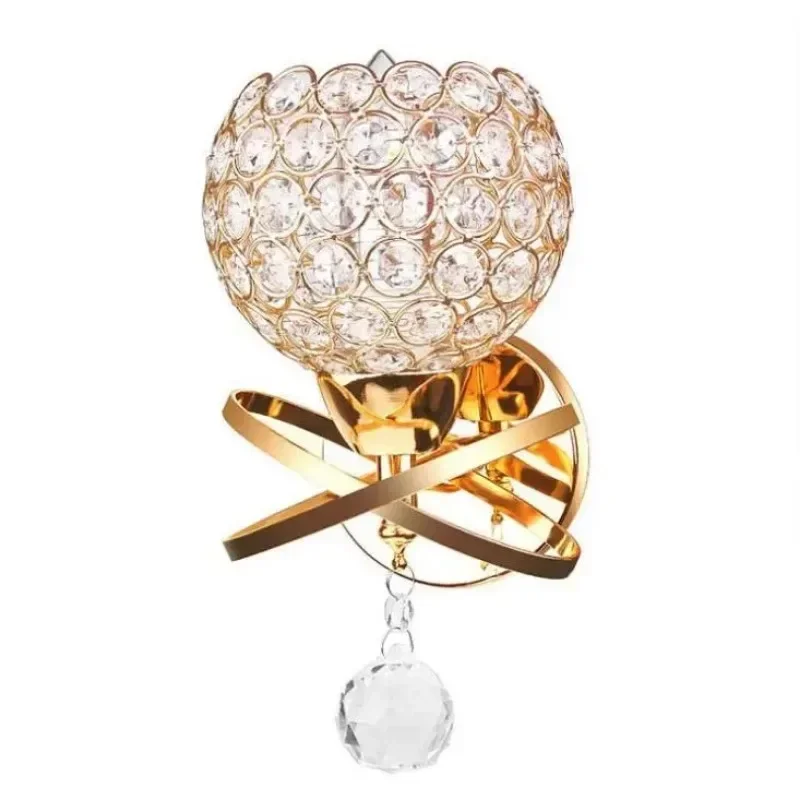 

ERT E27 Crystal Wall Sconce Gold/Silver Simple Creative Bedroom Bedside Lamp for Home Lighting