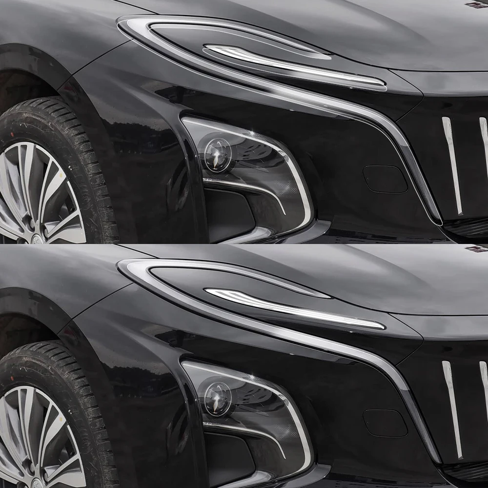 TPU Car Headlight Protective Film For HONGQI E-QM5 Plus 2022-2026 Smoke Black Pre Cut Anti-Scratch High-Gloss Headlight Cover
