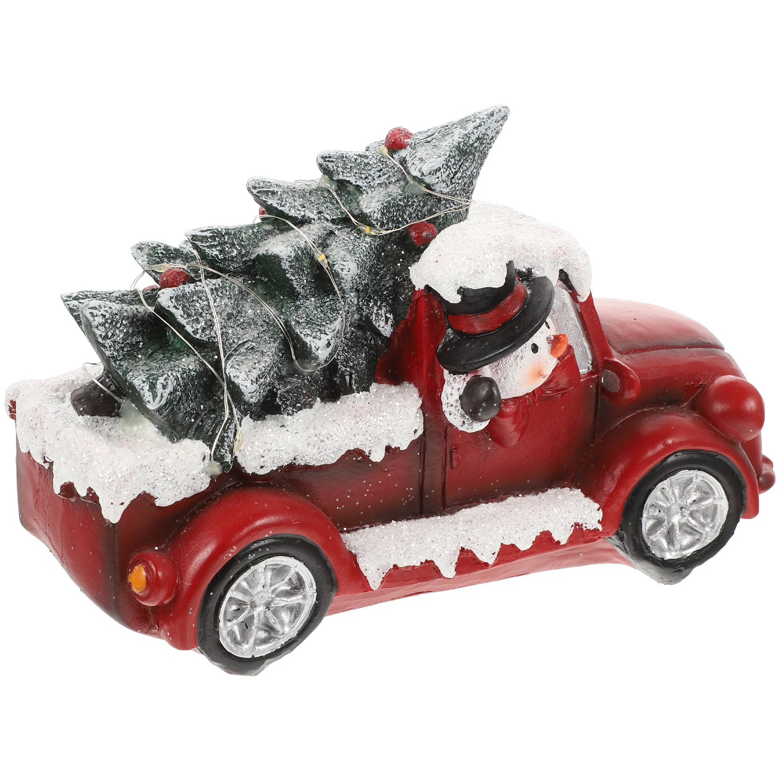 عيد الميلاد شاحنة حمراء الراتنج الحرفية مع أضواء LED الدافئة عيد الميلاد ديكور للطاولات سطح المكتب زخرفة لمتجر فندق مطعم عرض