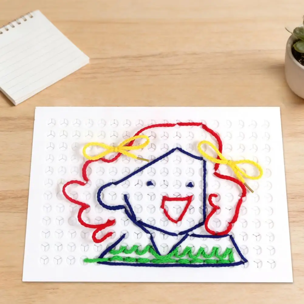 Kids Thread Board Kids Threading Board with Pens Laces Fine Motor String Weaving Toy Stitch Grid Diy Lacing Drawing for Toddlers