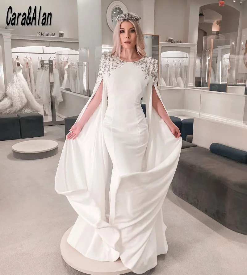 Vestidos De Noche De sirena blancos elegantes, manga larga, vestidos De invitados De boda para Dubai árabe, Vestido De Fiesta