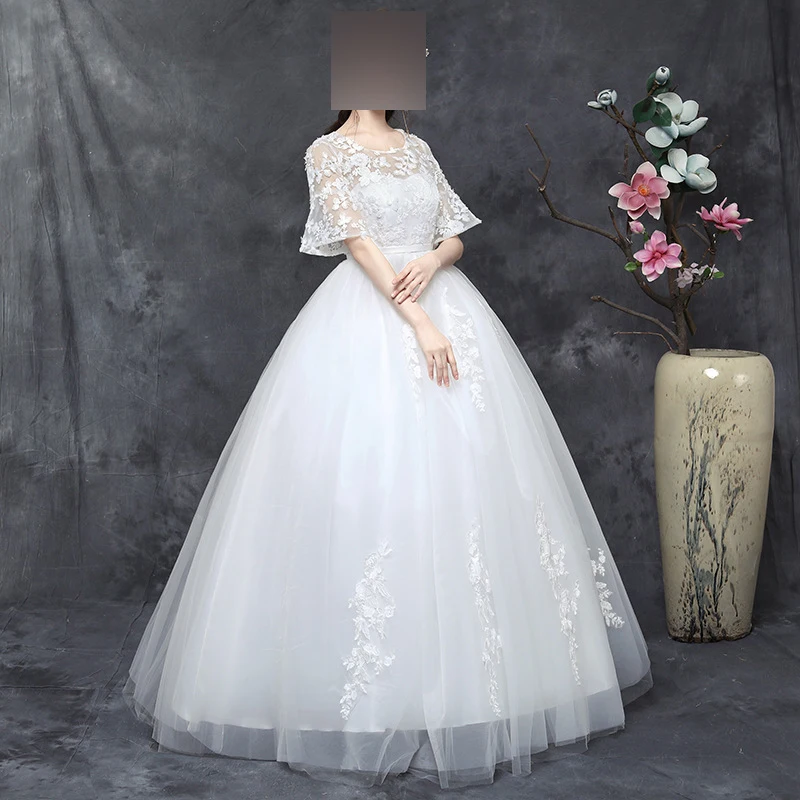 Customized Ball Gown White Wedding Dresses Lace Tulle Bridal Gowns Formal Wedding Party Gowns Vestido De Noiva Robe Mariage