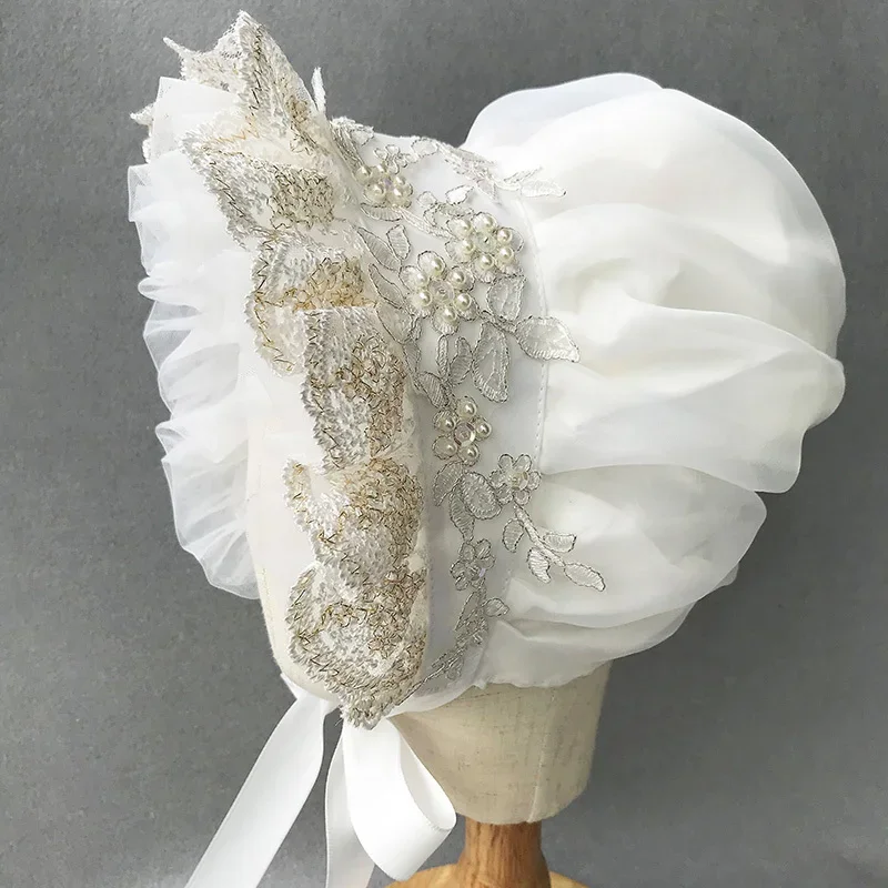 

Victorian Bonnet Ruffles Village Cap Lolita Girl Maid Cosplay Bow Lace Hats Costume Accessories Women Retro Adjustable Maid Hats