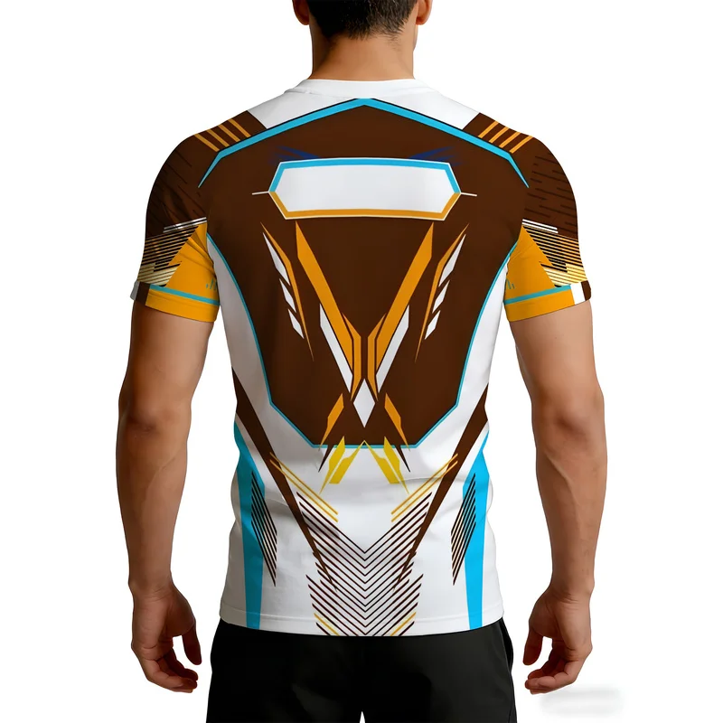 Men's Body hugging Fitness Training Base Layer Short Sleeve T Shirt Crew Neck Printed Design Breathable Quick Dry Summer