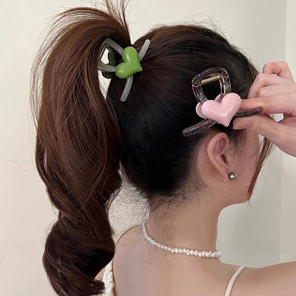 Heart-shaped Hair Claw Barrette Hair Clip Women Girls Bun Shark Clip Love Ponytail Clip Hollow Korean Elegant Hairgrips