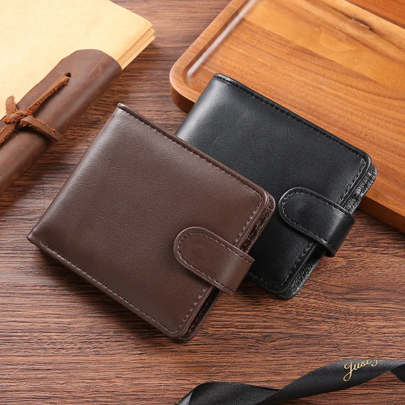 Men Vintage PU Leather Bifold Wallet With Snap Button Multi Card Slots ID Window Coin Pocket Short Purse for Men Daily Business