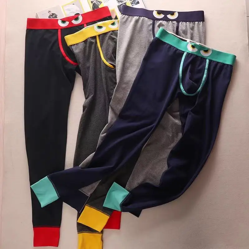 New Men Long Johns Thermal Long Cotton Monster Eyes Waistband U‑Pouch Underpants Slim Fit Warm Base Layer Long Underwear Pants