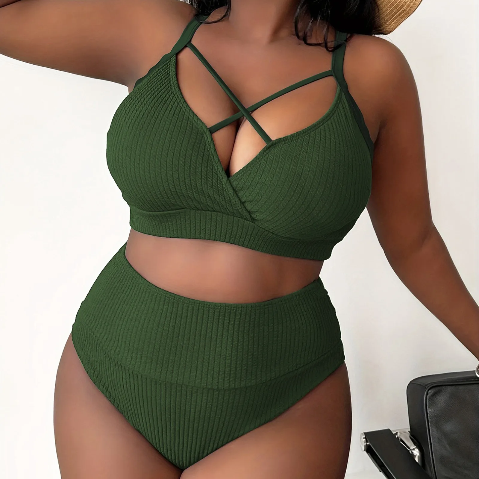 Swimwear Plus Size Women Tankini 2024 Women'S Sexy Plus Size Solid Color Suspender High Swimwear For Women 2024 Plus Size