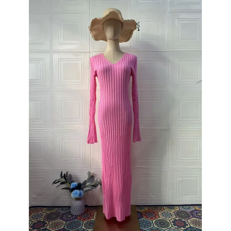 2025New Autumn Solid Color Sexy Elegant Long Sleeve Long Dress for Women