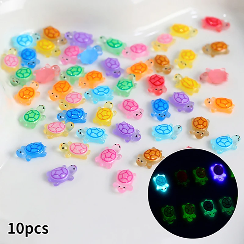 10Pcs Luminous Turtle Nail Art Accessories Cute Jelly Colored Turtle Resin Diy Nail Decorations