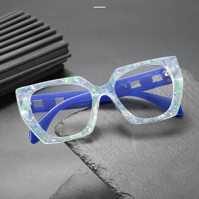New Fashion Women Floral Patchwork Square Anti Blue Light Reading Glasses Ladies Hyperopia Spectacles Custom Prescription 0~+4