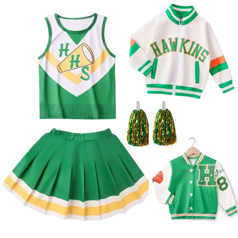 Halloween Stranger cos 4 Things Chrissy Cunningham Cosplay Costume Cheerleader Hawkins High School Lucas Sinclair Jacket Dress