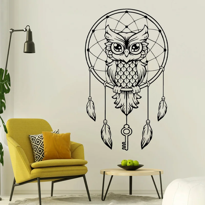 Animal Owl Wall Stickers Vinyl Dream Catcher Bohemia Boho Feather Art Home Decoration Room Bedroom Decals Murals Wallpaper D-18