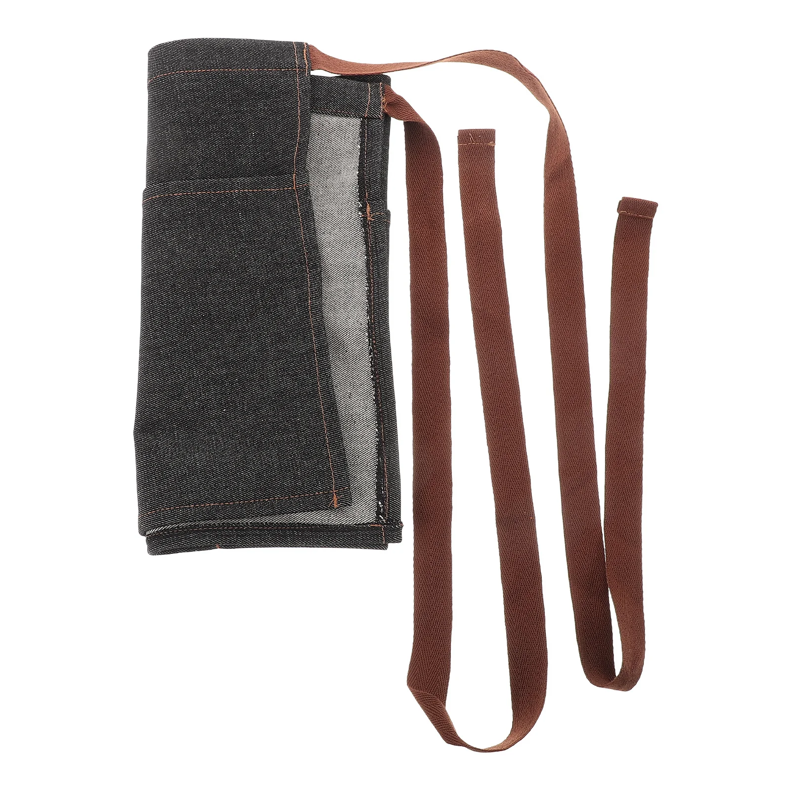 

Short Denim Waist Apron Black Three Pockets Adjustable Tie Serving Apron for Cafe Restaurant Use Short Aprons with Pockets