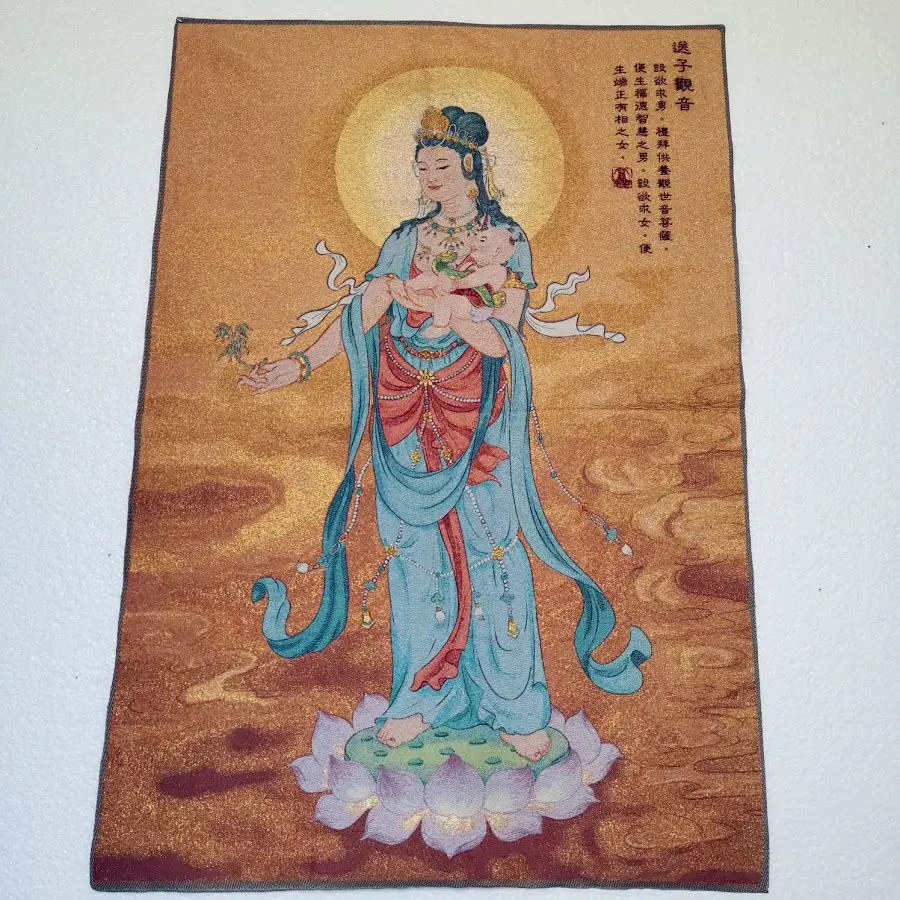 Tibet Tibetan Cloth Silk Giver of children guanyin Thangka Tangka Embroidery Painting