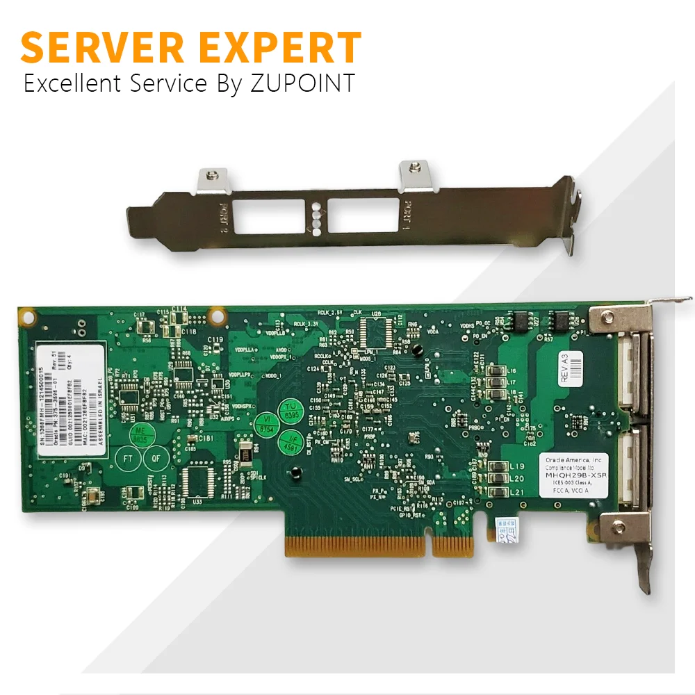 Placa de rede ZUPOINT Mellanox MHQH29B-XSR, adaptador de canal host, 40Gbps, 2 portas, QDR, Sun Infiniband, X4242A, 375-3696, PCIe x8