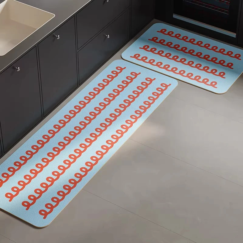 

Kitchen Rugs Wave Pattern Striped Kitchen Carpet Waterproof Oil-proof PVC Leather Washable Floor Mat Home Decoration שטיח למטבח