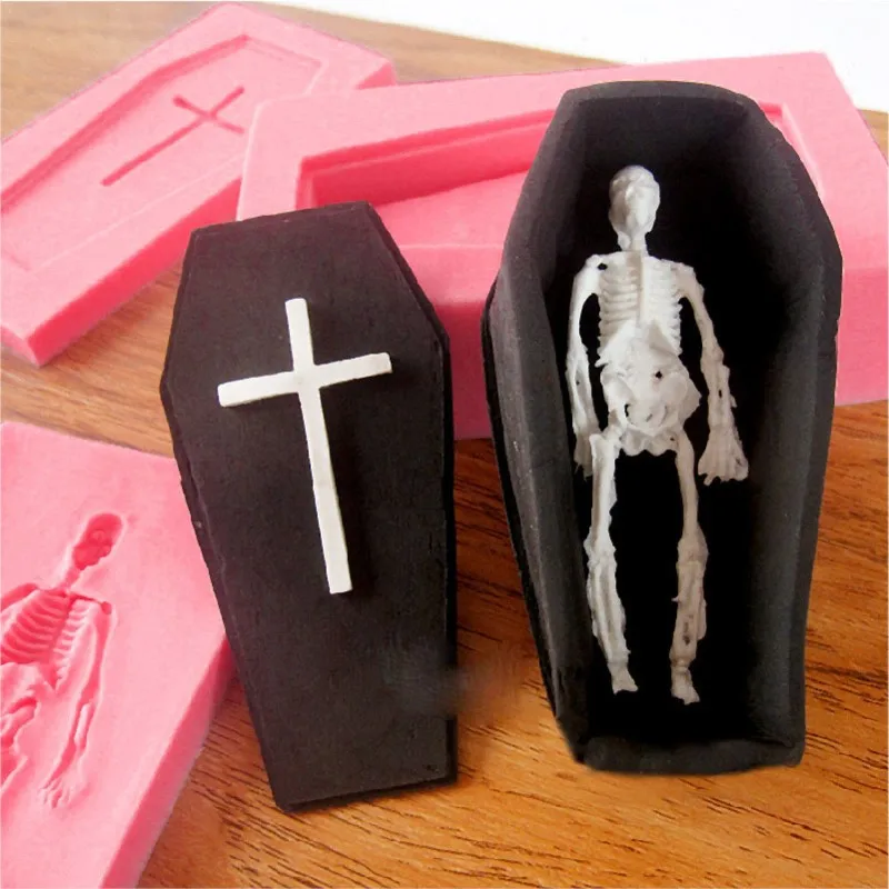 

Mold Silicone Cross Skim Cake Mold Chocolate Tools 3D Coffin In The Skull Halloween Moulds Silicone Rubber For Cake Decorations