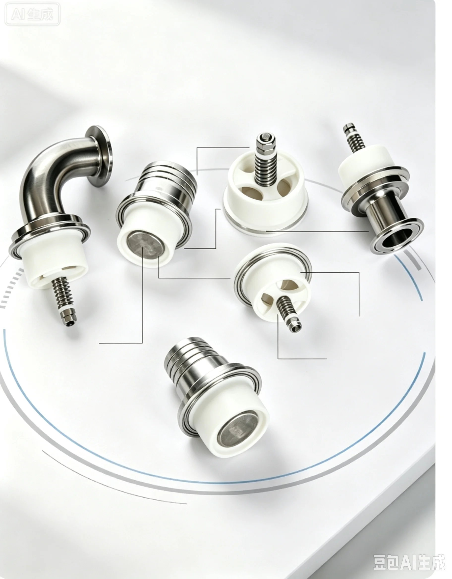 Filling machine spool, check valve, pneumatic filling machine one‑way valve,three‑way check valve,PTFE & 304stainless steel