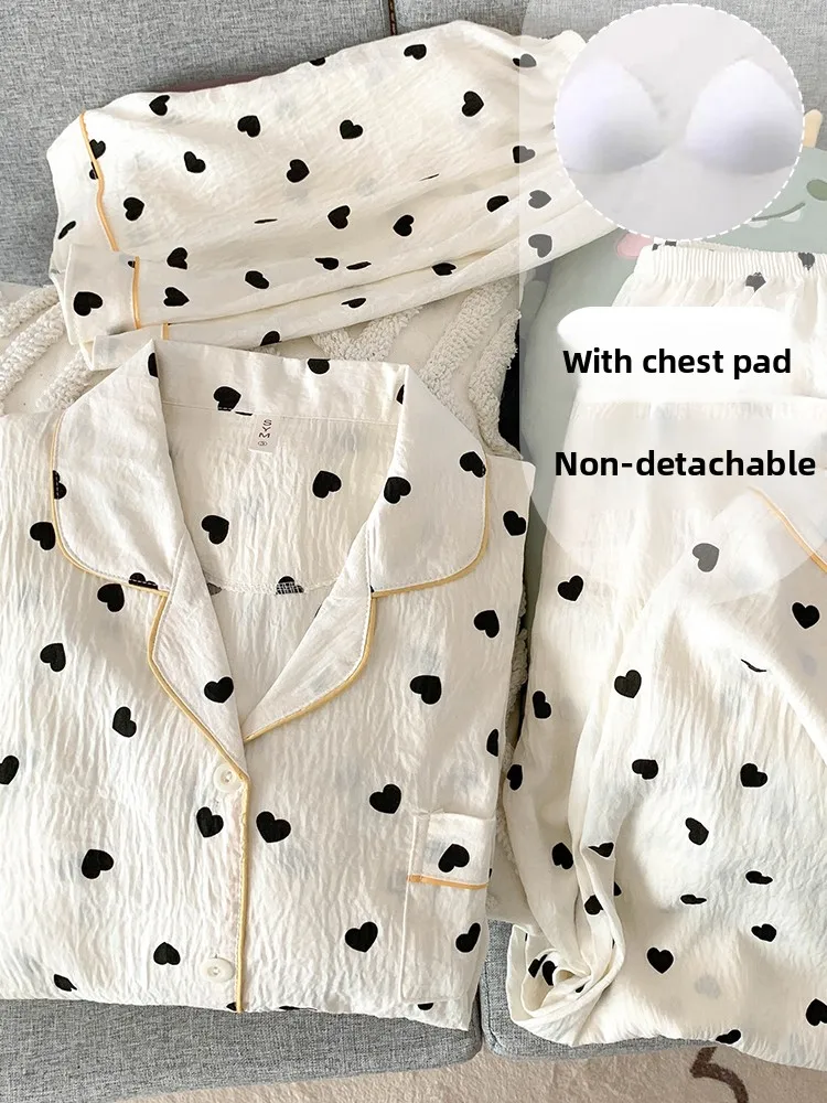 

Bla Heart Spwear Women's Casual ort Sve Home Clothes Set Sweet Sle Cloud Cotton Four Seasons Universal Thin Model