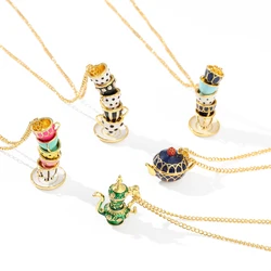 Fashion Teapot Coffee Cup Multilayer Cup Pendant Necklace for Women Charm Creative Necklace Jewelry Accessories Quality Gifts