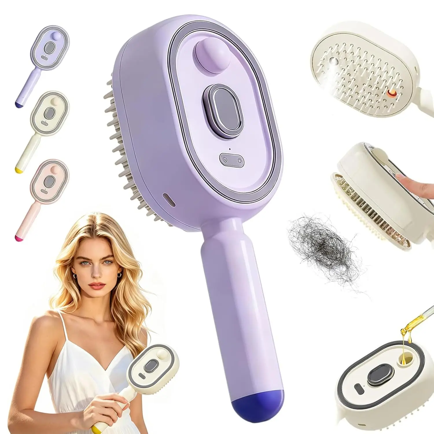 Electric Spray Air Cushions Massage Comb 3 in 1 Self Cleaning Steam Essential Oil Brush Rechargeable Spray Scalp Massager Combs