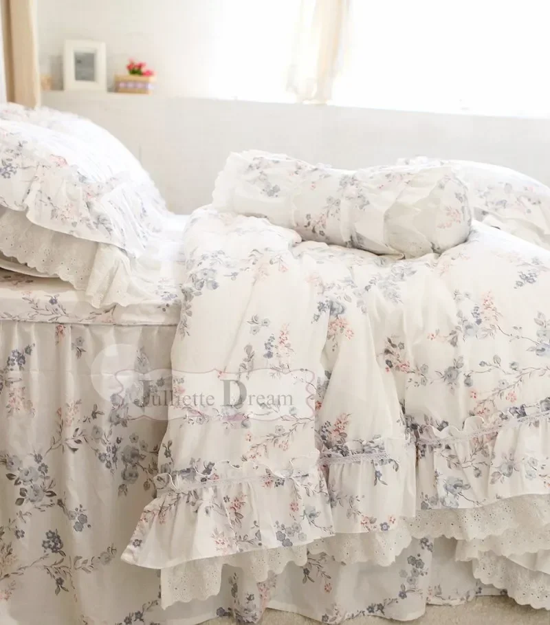 Romantic Lace Ruffle Duvet Cover Designer Bedding Floral Bed Set Bedroom Bed Sheets Luxury Bedding Sets For King