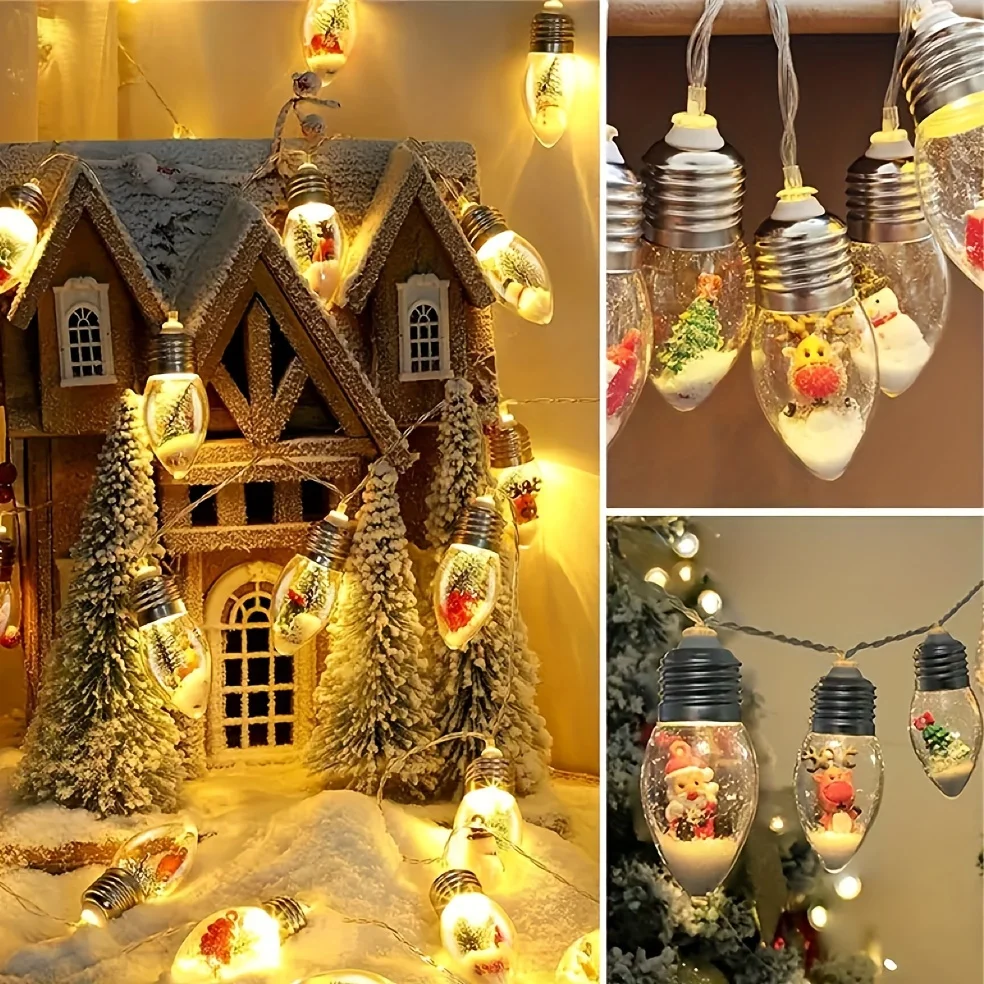 1pc 10LED Snow Globe String Lights, Fairy Lights for Christmas Decor, Indoor Outdoor Holiday Party, Home, Tree Ornamentation