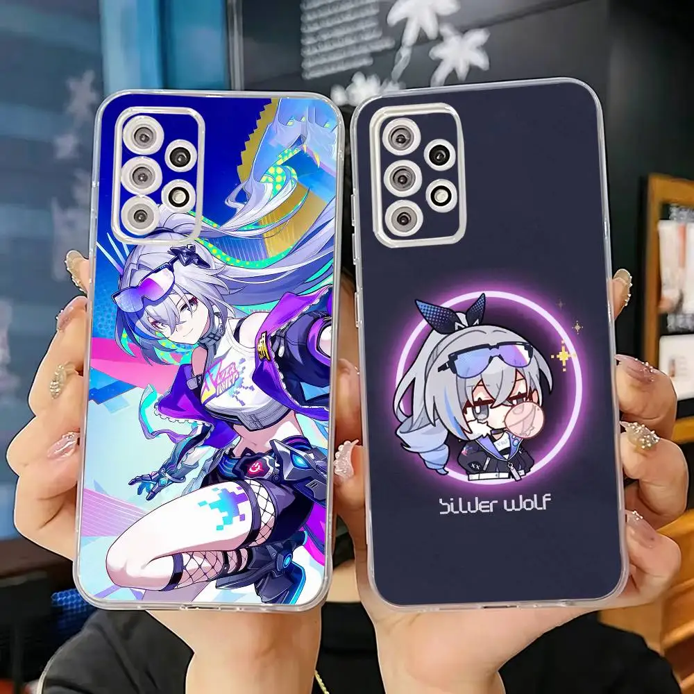 S-Silver Wolf LV.999 HSR  Transparent Soft Silicone Phone Case For Samsung S25+ S24 S23 S22 S21 Plus