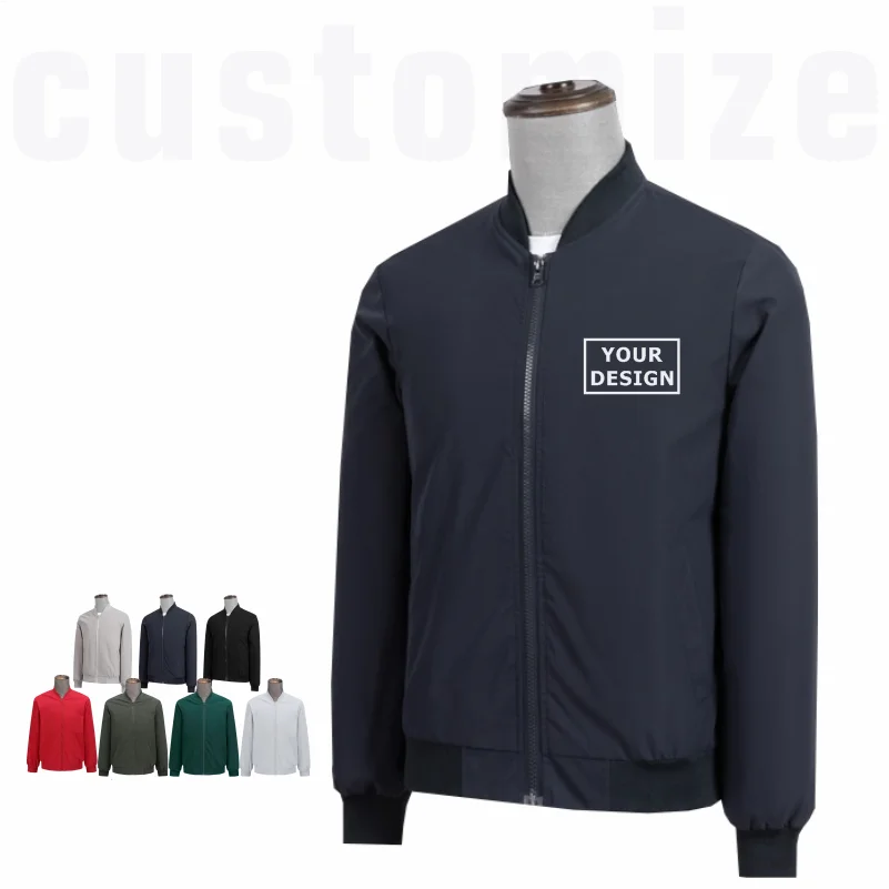 

Custom Print Embroidery Text Spring Autumn New Baseball Collar Loose Solid Color Jacket Men's Business Casual Thin Coat Trend