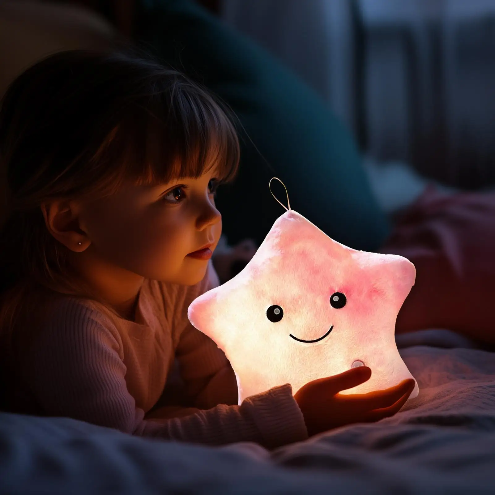 Decorazioni per la stanza di animali di peluche illuminati Stella di peluche da 9 pollici Giocattolo di peluche colorato portatile per le ragazze dei ragazzi che dormono notturno Compleanno