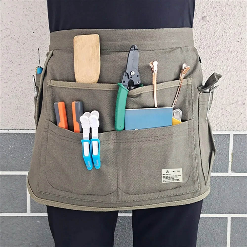 

Fashion Half Waist Apron Canvas Multiple Pockets Adjustable Apron Horticultural Barber Tool Waist Apron For Men and Women