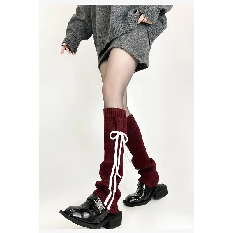 

New Women's Knitted Sock Leg Warmers Winter Slouchy Boot Cuffs Off-White Bow Decor, Cute Kawaii Ankle Socks for Casual Wear​
