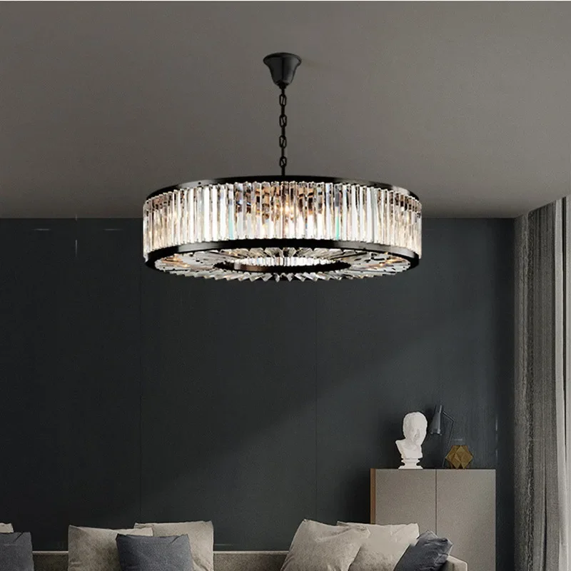 American Living Room E14 Led Pendant Lights Bedroom Lustre K9 Crystal Hanging Lamp Matte Black Drop Light Led Indoor Lighting