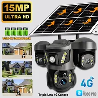 Cámara Solar 4G con Triple lente y Zoom de 15MP, 10X, pantalla Triple para exteriores, CCTV, detección de movimiento PIR, vigilancia de seguridad V380 Pro