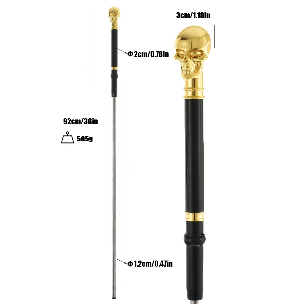 Golden Skull walking stick 92cm Outdoor Hiking  Fashionable Gentleman'sCane Halloween Role Playing Prop, LARP Party Accessory