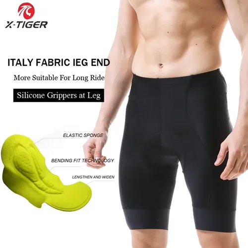 Imagen 1 del producto X-TIGER Pantalones cortos con pechera para hombre, pantalones cortos de ciclismo de Lycra con relleno de Gel 5D grueso para triatlón, pantalones cortos transpirables y de secado rápido para bicicleta de montaña