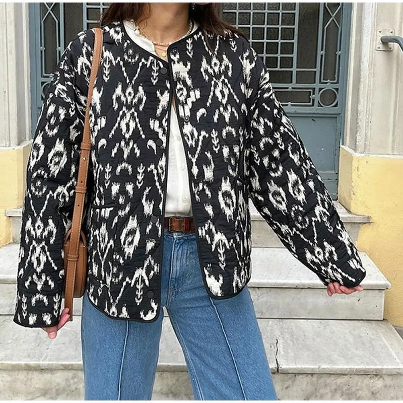 Women\'s Leopard Print Jacket Round Neck 2024 Autumn And Winter Jacket Retro Loose Fashion New Jacket Casual Short Coat