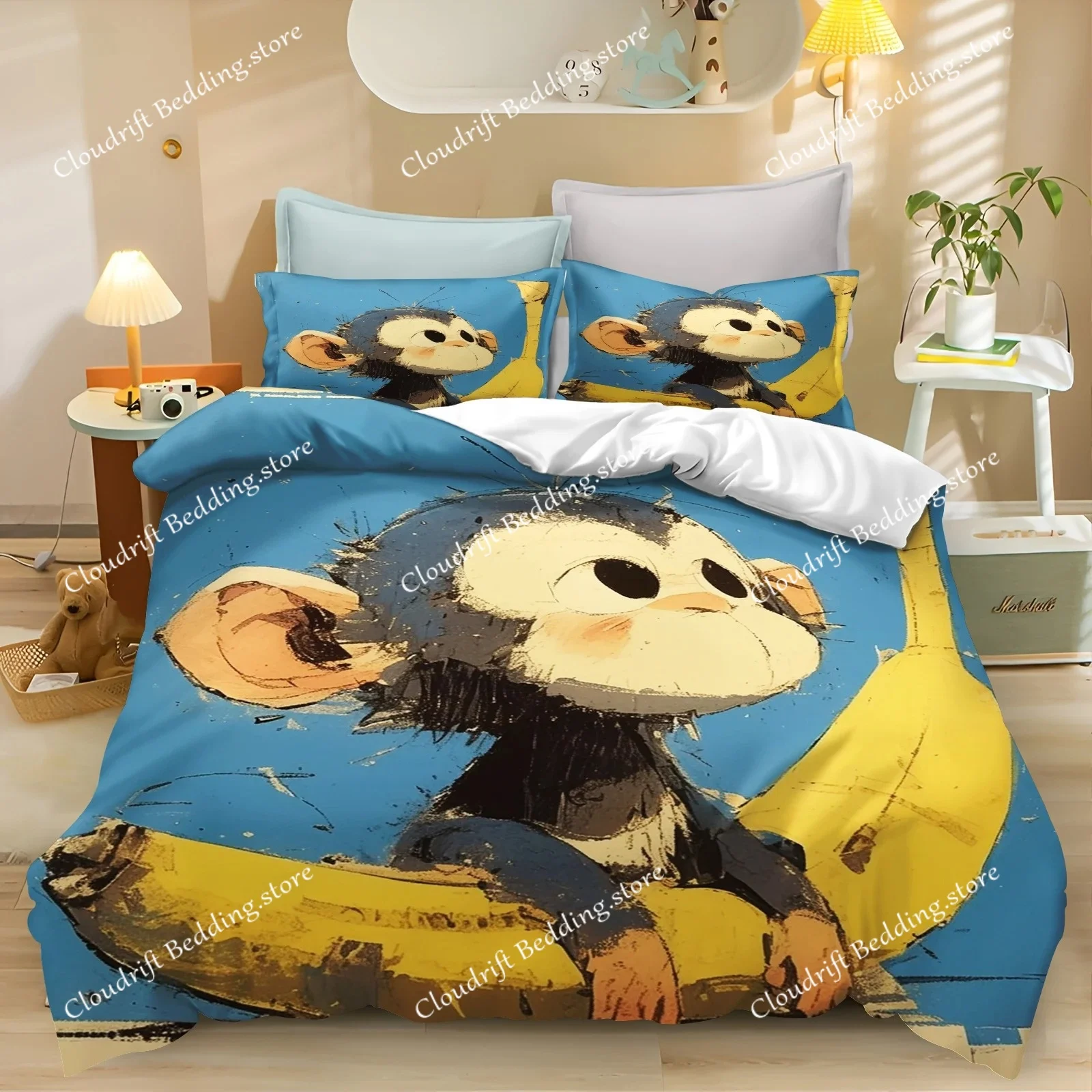Cartoon Monkey Anime Cute Duvet Cover Home Pillowcase Set Adult Bedroom Children Comforter Bedding Sets