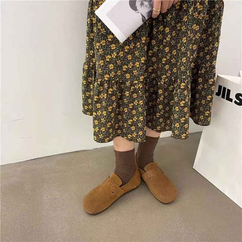 Retro Doudou Shoe Women Autumn Winter New Suede Cow Tendon Soft Sole Shoe Ugly Cute Cotton Shoe Fashion Muller Single Shoe Mujer