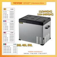 VEVOR 30L 40L 50L Mini Car Refrigerator Portable Small Fridge Freezer 12V/24V DC 110-240 AC Cooler for Outdoors Caravan Camping