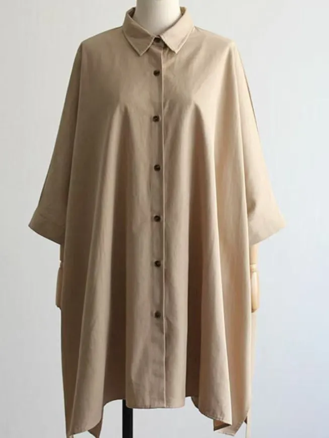 

Loose Large Size Long Sve Open Cardigan irt Asymmetrical Mid-Length Batwing Sve Top Japanese Sle Women's irt