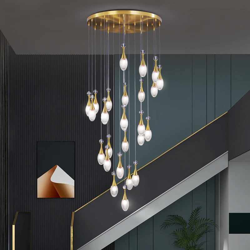 Perfume Bottle Crystal LED Stair Pendant Lamp Modern Simple Duplex Building Villa Living Room Home Decoration Lighting Lamps